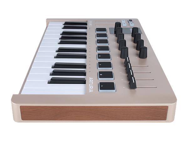 MIDI клавиатура [231508] Arturia [MiniLAB 3 Champagne] 25 клавиш, 8 энкодеров, 8 RGB пэдов, 8 фейдеров, дисплей, сенсорные регуляторы Pitch/Modulation, MIDI-выход, 1/4" Jack вход педали, режим Chord, арпеджиатор, USB-C