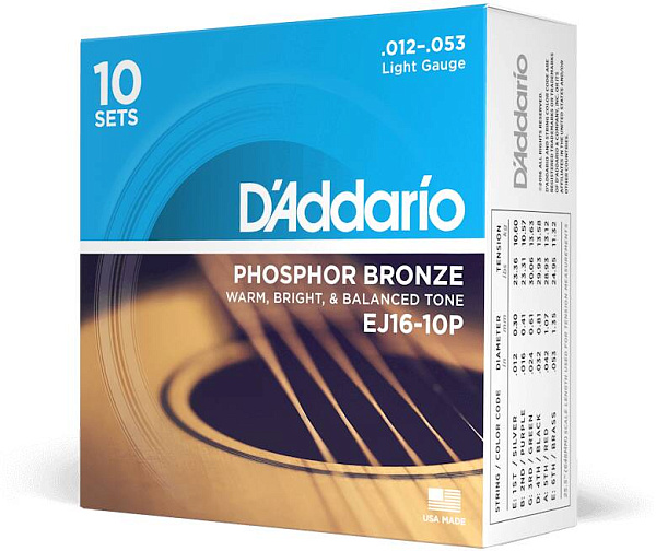 D'ADDARIO EJ16-10P - Струны для акустической гитары