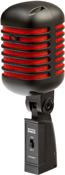 Микрофон вокальный EIKON [DM55V2RDBK] динамический кардиоидный, АЧХ 50-16000 Гц, чувств. -52 дБ, макс. SPL 130 дБ, сопр. 300 Ом, встроенная опора, разъем XLR 3-pin, размеры (ВхГхШ) 185х56х67 мм, вес 450 г, цвет матовый черный/красный
