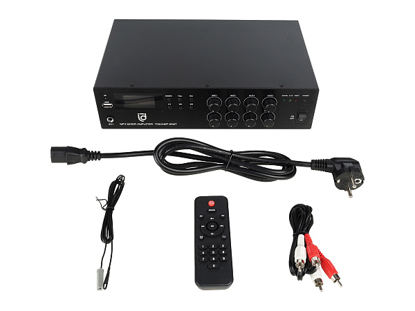 Микшер-усилитель Intrend [ITMXAMP-60MT] MP3, FM тюнер, USB, Bluetooth, 2хMic/3хLine входы, 1хLine выход,60 Вт, 4/8Ом/100V, IR-пульт в комплекте