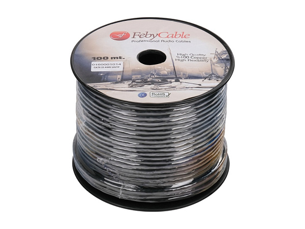 CAT6UBK-100 Кабель витая пара цифровой CAT6U/UTP, черный, 100м, Feby Cable