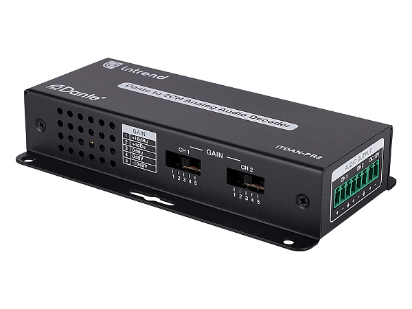 Конвертер Intrend [ITDAN-PR2] Dante - аналог (приемник), 2 аналоговых выхода (6-pin phoenix, балансный/линейный), 1xRJ45(Dante)