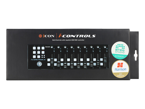 MIDI контроллер [10105100054] Icon [iControls] USB MIDI контроллер, 9 фейдеров, 18 кнопок, 9 энкодеров, джойстик, кнопка "Сцена" для настройки 4-х пресетов, 6 кнопок транспорта, разъем USB Mini-B, разъем USB-A