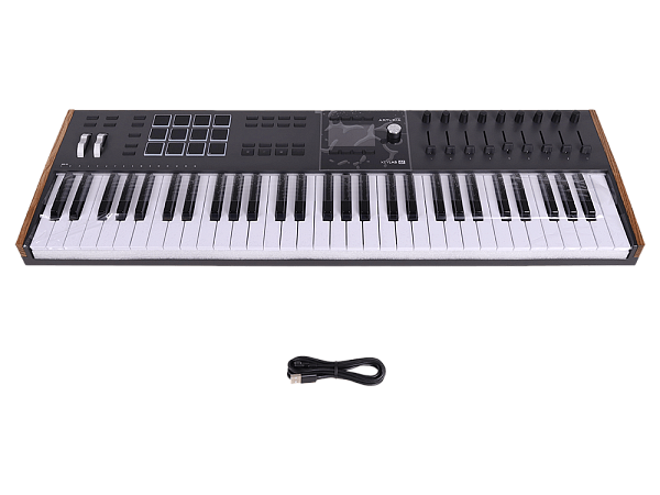 MIDI клавиатура [231632] Arturia [KeyLAB 61 MK3 Black] 61 клавиша, полувзвешенная механика, дисплей, 12 пэдов , 9 фейдеров, 9 поворотных регуляторов, 3 входа для подключения педалей, MIDI in/out, USB-C