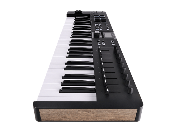 MIDI клавиатура [231522] Arturia [KeyLab Essential 49 mk3 Black] 49 клавиш, LCD дисплей, 9 энкодеров, 8 пэдов, 9 фейдеров, 12 кнопок управления, колеса высоты тона и модуляции, 1/4" Jack вход для педали, MIDI выход, Type-C