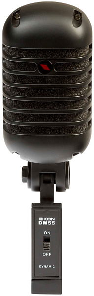 Микрофон вокальный EIKON [DM55V2BK] динамический кардиоидный, АЧХ 50-16000 Гц, чувств. -52 дБ, макс. SPL 130 дБ, сопр. 300 Ом, встроенная опора, разъем XLR 3-pin, размеры (ВхГхШ) 185х56х67 мм, вес 450 г, цвет матовый черный