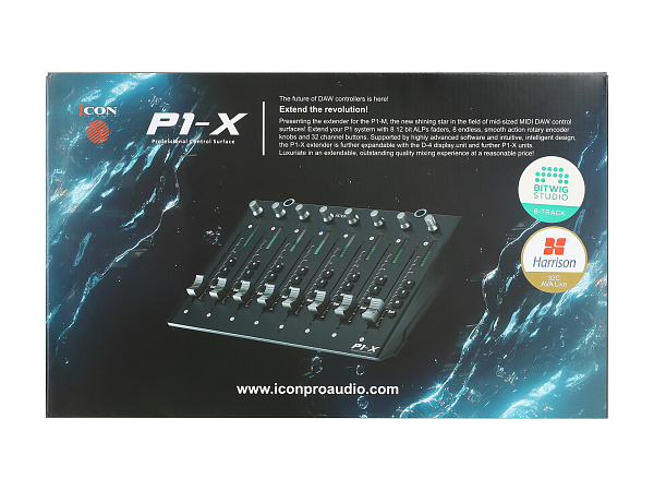 MIDI контроллер [110205A2023] Icon [P1-X] USB MIDI DAW контроллер, модуль расширения для P1-M до 16, 32 и 64 каналов, ARM-чип Cortex-M7 500 МГц, 8 сенсорных фейдеров, 8 двухфункциональных энкодеров, LED-индикаторы, кнопки с подсветкой для управления кана
