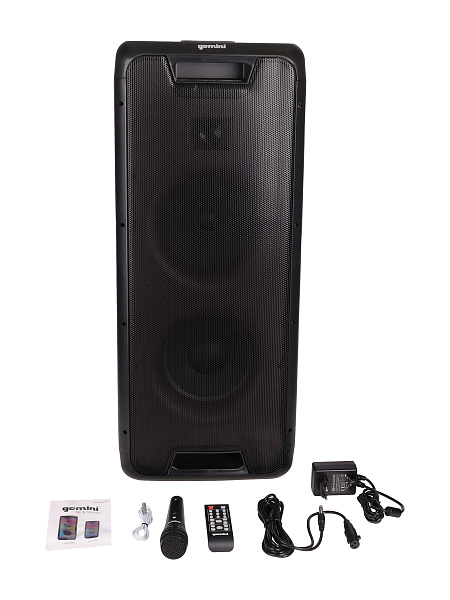 Акустическая система Gemini [GLS-880] Активная, 3-х полосная, DSP, RMS/Peak 100/1000 Вт, АЧХ 30-20000 Гц, Max SPL 98 дБ, динамики: 8" НЧ, 8" СЧ, 1" ВЧ, входы: 1/4" Guitar, 1/4" Mic, 1/8” AUX, USB, FM радио, Bluetooth, аккумулятор, подсветка