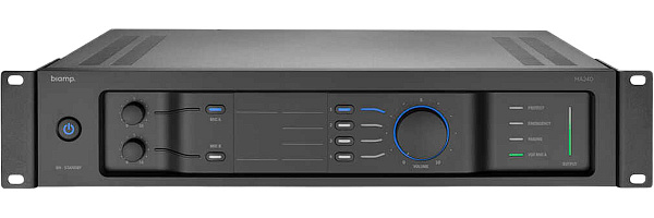 Усилитель BIAMP [MA240] (APART) 1-канальный, микширующий: 240Вт (4Ом/100В). Вх.:3xEuroblock(3-pin); 4хRCA.1хприоритетный("сухие контакты").Вых.:Euroblock. 2U.