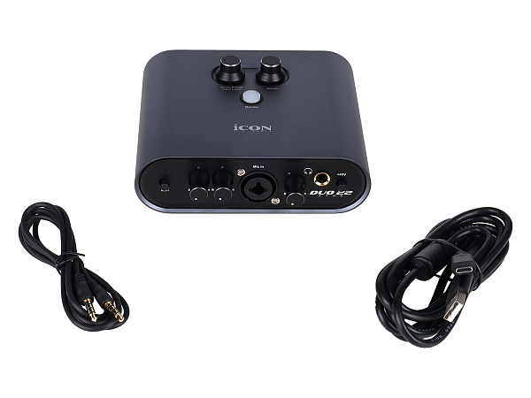 Аудиоинтерфейс USB [110313A2003] Icon [Duo22 Dyna B] АЦП/ЦАП: 24 бит/192 кГц, 127 дБ, входы/выходы: Combo XLR/TRS, 1/4" TS/ 2х1/4" TRS, 1/8" mini Jack стерео, 1/4" TRS стерео выход на наушники, USB-C, +48 В, цвет черный