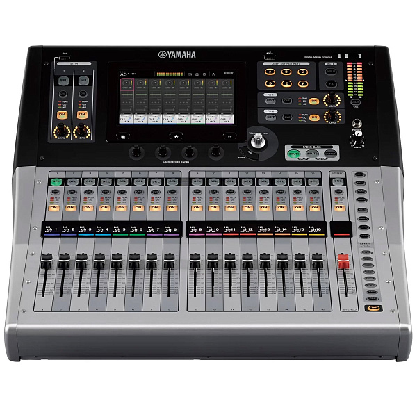 Микшер Yamaha [TF1] цифровой, 16 аналоговых XLR/TRS MIC/LINE + 2 аналоговых RCA стерео линейных входа, 16 аналоговых XLR выходов, 17 моторизированных фейдеров (16 канальных + 1 мастер), 40 входных микшируемых каналов (40 моно + 2 стерео + 2 возврата), US