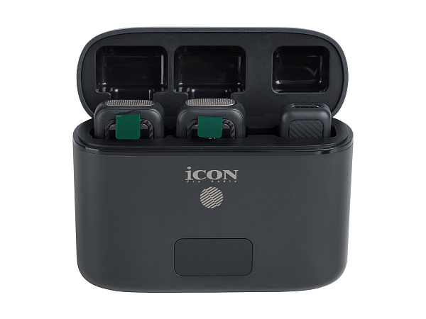 Радиосистема микрофонная Icon [AirMic 3] 2 передатчика со всенаправленными микрофонами, приемник с USB-C разъемом, кейс для зарядки, АЦП/ЦАП 24 бит/48 кГц, рабочая частота 2,4 ГГц, дальность 40 м, время непрерывной работы 8,5 часов, 24 часа с кейсом