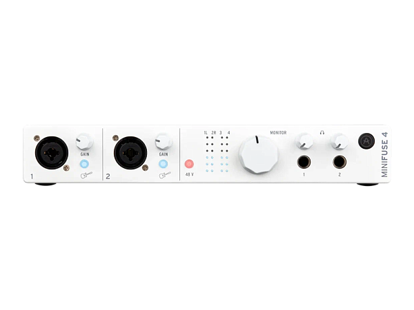 Аудиоинтерфейс USB [800113] Arturia [MiniFuse 4 White] 24бит/192кГц,  два комбинированных входа XLR-1/4” (микрофонный/линейный/инструментальный)  +48 В, два входа 6,3 Jack, 4 выхода 6,3 Jack, 2 выхода для наушников, MIDI In/Out, 2x USB Hub