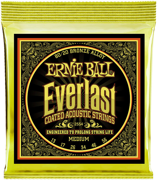 ERNIE BALL 2554 Everlast Coated 80/20 Bronze Medium 13-56 - Струны для акустической гитары