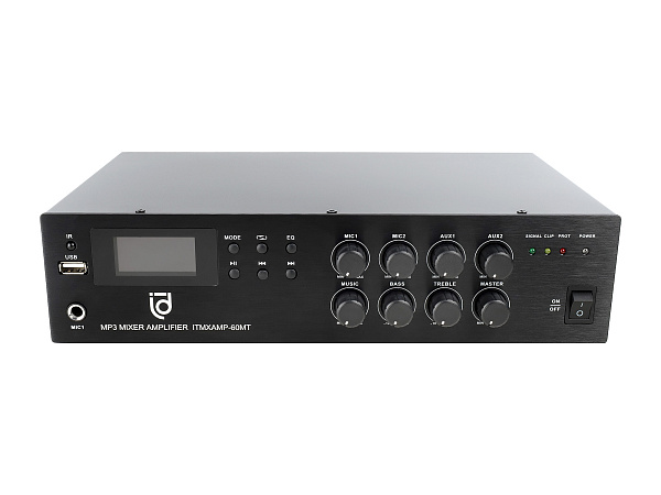 Микшер-усилитель Intrend [ITMXAMP-60MT] MP3, FM тюнер, USB, Bluetooth, 2хMic/3хLine входы, 1хLine выход,60 Вт, 4/8Ом/100V, IR-пульт в комплекте