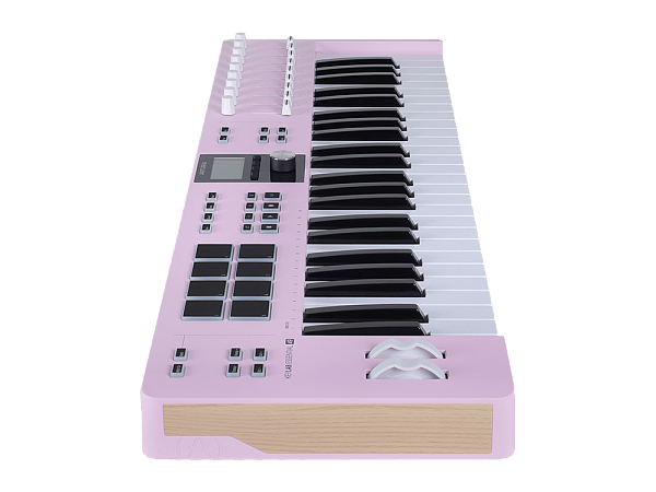 MIDI клавиатура [231525] Arturia [KeyLab Essential 49 mk3 Rose Quartz] 49 клавиш, LCD дисплей, 9 энкодеров, 8 пэдов, 9 фейдеров, 12 кнопок управления, колеса высоты тона и модуляции, 1/4" Jack вход для педали, MIDI выход, Type-C
