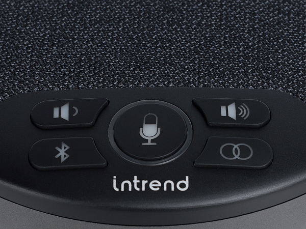 Спикерфон Intrend [ITSPH-W200] 4 капсюля, BT+USB, эффективный радиус 3м, ANC, AEC, AGC, полнодуплексная связь, беспроводное каскадирование 2х спикерфонов, аккумулятор: время работы в режиме разговора до 5 часов. В комплекте USB-dongle