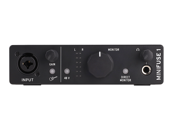 Аудиоинтерфейс USB [800101] Arturia [MiniFuse 1 Black] 24бит/192кГц, комбинированный разъем XLR и 6.3 мм для записи инструментов и вокала с фантомным питанием 48 В, выходы на монитор (L/R Jack), выход для наушников