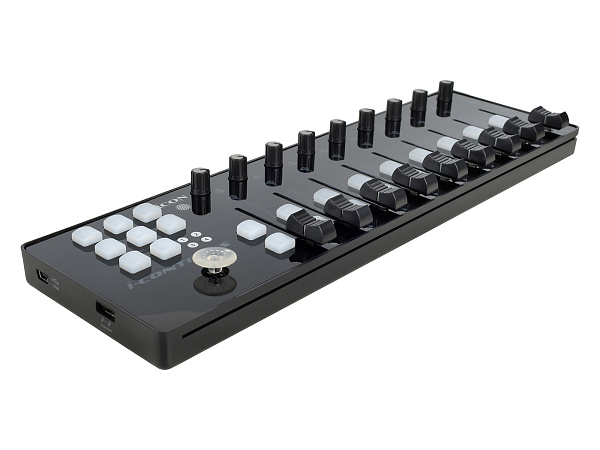 MIDI контроллер [10105100054] Icon [iControls] USB MIDI контроллер, 9 фейдеров, 18 кнопок, 9 энкодеров, джойстик, кнопка "Сцена" для настройки 4-х пресетов, 6 кнопок транспорта, разъем USB Mini-B, разъем USB-A
