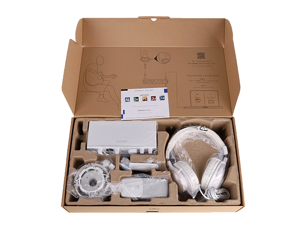 Аудиоинтерфейс USB [800212] Arturia [MiniFuse Recording Pack White] комплект: MiniFuse 2, микрофон CM1, поп фильтр, наушники EF1 и XLR кабель. Цвет - белый