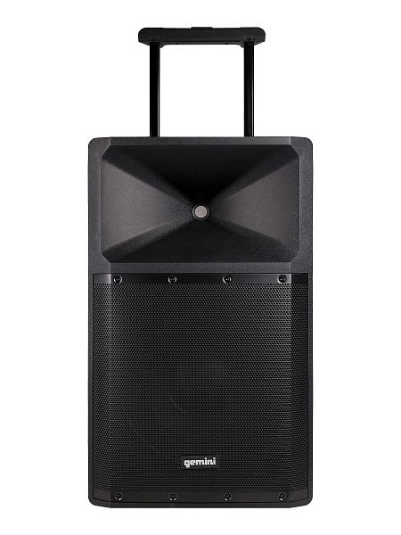 Акустическая система Gemini [GSP-2200] Активная, 2-х полосная, RMS/Peak 550/2200 Вт, АЧХ 40-20000 Гц, SPL 114 дБ, 15" ВЧ, 1,35" ВЧ, вх.: (2) XLR Mic, (2) 1/4" TRS Mic, 1/8” TRS AUX, RCA (L/R) AUX, XLR, вых.: XLR Mix, USB, SD, FM, Bluetooth