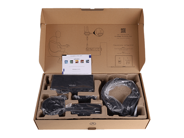 Аудиоинтерфейс USB [800202] Arturia [MiniFuse Recording Pack Black] комплект: MiniFuse 2, микрофон CM1, поп фильтр, наушники EF1 и XLR кабель. Цвет - черный