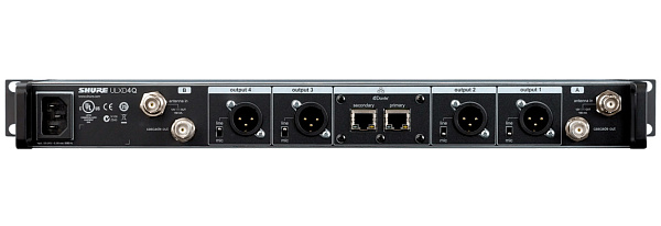 Цифровой четырехканальный приемник SHURE [ULXD4QE=-G65] съемные антенны, крепление в рек, Dante, 470 - 606 МГц