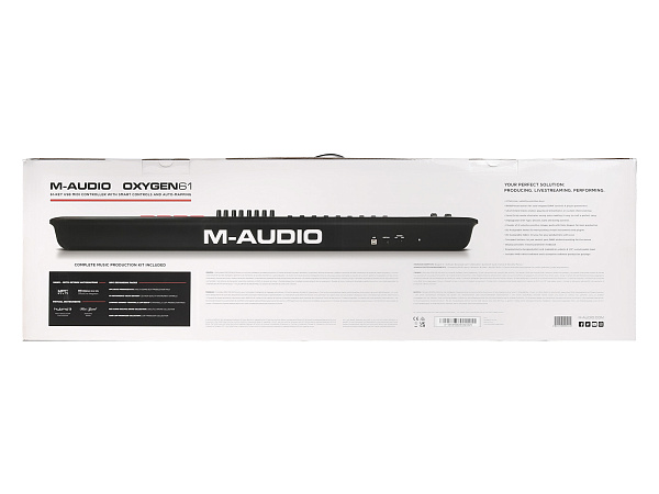 MIDI клавиатура [OXYGEN61MKV] M-audio [Oxygen 61 MKV] 61 клавиша, LCD дисплей, 8 энкодеров, 8 пэдов, 9 фейдеров, 12 кнопок управления, колеса высоты тона и модуляции, smart control, auto-mapping, встроенный арпеджиатор, 1/4" Jack вход для педали сустейна