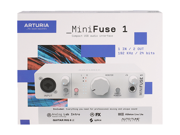 Аудиоинтерфейс USB [800111] Arturia [MiniFuse 1 White] 24бит/192кГц, комбинированный разъем XLR и 6.3 мм для записи инструментов и вокала с фантомным питанием 48 В, выходы на монитор (L/R Jack), выход для наушников