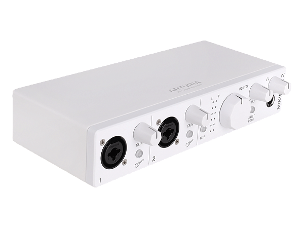 Аудиоинтерфейс USB [800112] Arturia [MiniFuse 2 White] 24бит/192кГц, два комбинированных входа XLR-1/4” (микрофонный / линейный / инструментальный уровень) с фантомным питанием +48 В, выходы на монитор (L/R Jack), выход для наушников, MIDI In/Out