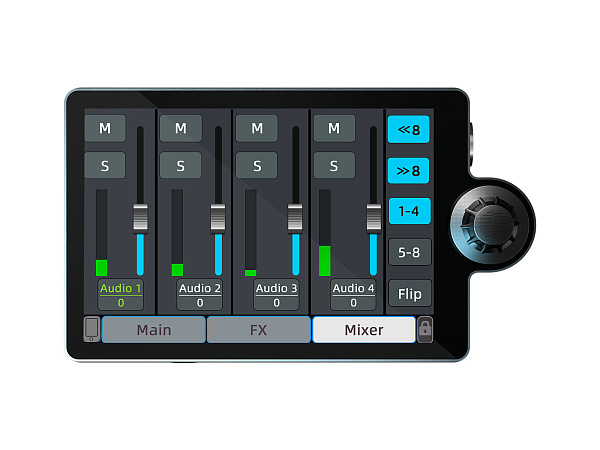 Аудиоинтерфейс [110305A3004] Icon [AIO2] АЦП/ЦАП 24 бит/192 кГц, 3,9" сенс. дисплей, цифр. энкодер, дин. диапазон 116 дБ, S/N 116 дБ, mini XLR микр. вход, 1х 1/4" TS инстр. вход, 1/8" TRS AirMic вход, 2х1/8" TRS вых. для наушников, USB-C 2.0