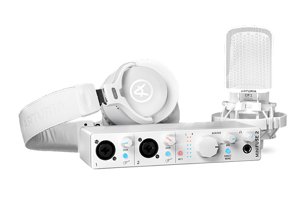 Аудиоинтерфейс USB [800212] Arturia [MiniFuse Recording Pack White] комплект: MiniFuse 2, микрофон CM1, поп фильтр, наушники EF1 и XLR кабель. Цвет - белый