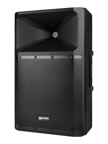 Акустическая система Gemini [GSP-2200] Активная, 2-х полосная, RMS/Peak 550/2200 Вт, АЧХ 40-20000 Гц, SPL 114 дБ, 15" ВЧ, 1,35" ВЧ, вх.: (2) XLR Mic, (2) 1/4" TRS Mic, 1/8” TRS AUX, RCA (L/R) AUX, XLR, вых.: XLR Mix, USB, SD, FM, Bluetooth