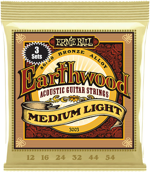 ERNIE BALL 3003 Earthwood 80/20 Bronze Medium Light 3 Pack 12-54 - Струны для акустической гитары