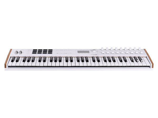 MIDI клавиатура [231631] Arturia [KeyLAB 61 MK3 White] 61 клавиша, полувзвешенная механика, дисплей, 12 пэдов , 9 фейдеров, 9 поворотных регуляторов, 3 входа для подключения педалей, MIDI in/out, USB-C