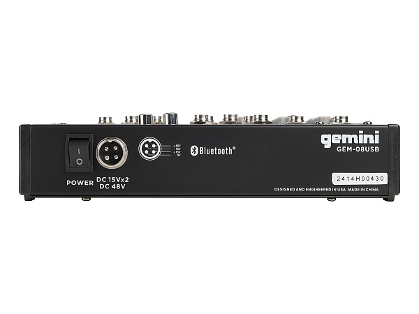 Микшер [GEM-08USB] Gemini [GEM-08USB] аналоговый, 8 каналов, выход на наушники, Bluetooth, USB-проигрыватель файлов в формате MP3/WAV