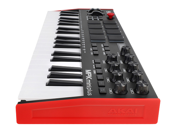 MIDI клавиатура [MPKMINIPLUS] AKAI [MPK Mini Plus] 37 мини-клавиш,  8 пэдов с RGB, 8 энкодеров, шаговый секвенсор, арпеджиатор, колесо pitch и modulation, OLED дисплей, выходы: CV/Gate: 3 x 1/8” Pitch/Gate/Mod, 1 x 1/8” CV Clock, вход: 1/8” CV Clock MIDI