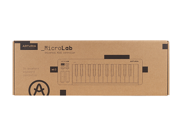 MIDI клавиатура [231512] Arturia [MicroLab 3 Black] 25 клавиш, чувствительных к скорости нажатия, сенсорные полосы pitch и modulation, режим игры аккордами, разъем для подключения педали, type-c, ПО: Analog Lab Intro, Ableton Live Lite. Цвет - черный.