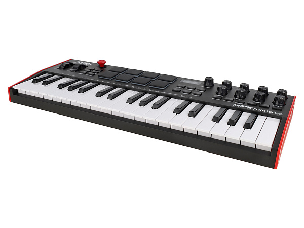 MIDI клавиатура [MPKMINIPLUS] AKAI [MPK Mini Plus] 37 мини-клавиш,  8 пэдов с RGB, 8 энкодеров, шаговый секвенсор, арпеджиатор, колесо pitch и modulation, OLED дисплей, выходы: CV/Gate: 3 x 1/8” Pitch/Gate/Mod, 1 x 1/8” CV Clock, вход: 1/8” CV Clock MIDI