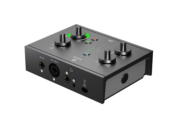 Аудиоинтерфейс [110307A3001] Icon [Panel 2] АЦП/ЦАП 24 бит/192 кГц, Combo XLR/TRS микр. вход, 1/4" TS инстр. вход, 1/8" TRS AirMic вход, 2x1/4" TRS лин. выхода, 1/4" TRS, 1/8" TRS вых. для наушн., USB-C 2.0 для комп., USB-C для питания, USB-C UNI OTG