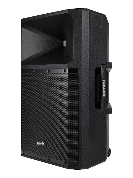 Акустическая система Gemini [GSP-2200] Активная, 2-х полосная, RMS/Peak 550/2200 Вт, АЧХ 40-20000 Гц, SPL 114 дБ, 15" ВЧ, 1,35" ВЧ, вх.: (2) XLR Mic, (2) 1/4" TRS Mic, 1/8” TRS AUX, RCA (L/R) AUX, XLR, вых.: XLR Mix, USB, SD, FM, Bluetooth
