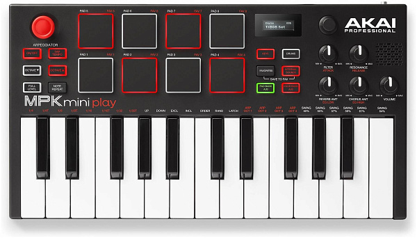 AKAI PRO MPK MINI PLAY USB миди клавиатура, 25 клавиш, 8 пэдов, 8 ручек,...