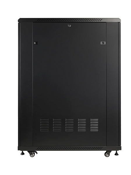 Рэковая стойка Wize Pro [W27U100R-M] 19”, 27U, 600х1000 мм, передняя и задняя двери металлические перфорированные, колеса, рэковые гайки: 20 шт, макс. вес нагрузки 800 кг, сталь, черный (3 места)