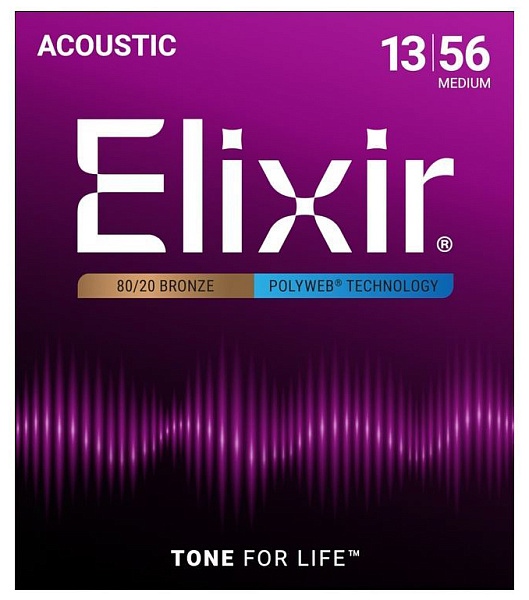 11100 POLYWEB Комплект струн для акустической гитары, Medium, бронза 80/20, 13-56, Elixir