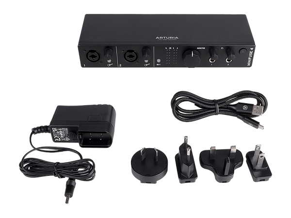 Аудиоинтерфейс USB [800103] Arturia [MiniFuse 4 Black] 24бит/192кГц,  два комбинированных входа XLR-1/4” (микрофонный/линейный/инструментальный)  +48 В, два входа 6,3 Jack, 4 выхода 6,3 Jack, 2 выхода для наушников, MIDI In/Out, 2x USB Hub