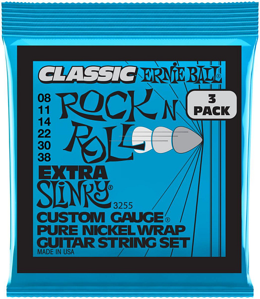 ERNIE BALL 3255 Pure Classic RnR Slinky Extra 3 Pack 8-38 - Струны для электрогитары