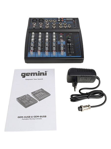 Микшер [GEM-08USB] Gemini [GEM-08USB] аналоговый, 8 каналов, выход на наушники, Bluetooth, USB-проигрыватель файлов в формате MP3/WAV