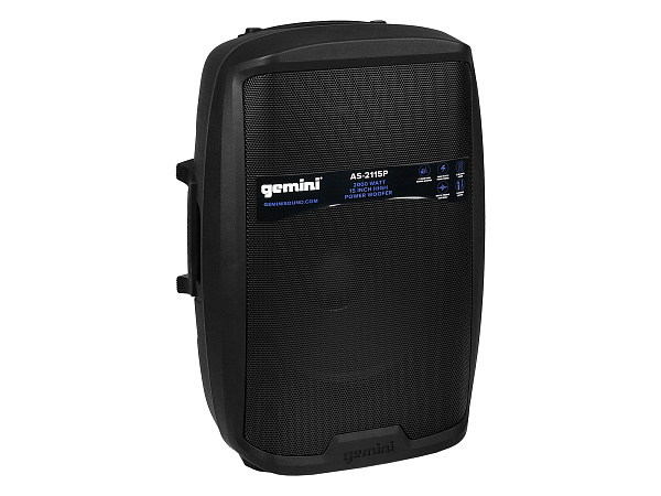 Акустическая система Gemini [AS-2115P] Активная, 2-х полосная, мощность RMS/Peak 500/2000 Вт, АЧХ 40-20000 Гц, Max SPL 110 дБ, динамики: 15" НЧ, 1" ВЧ, входы: 1/8" TRS AUX, RCA (L/R) AUX, 2xXLR микрофонные, 2x1/4" линейные, выходы: XLR Mix
