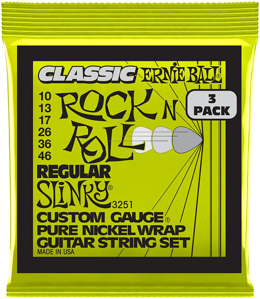 ERNIE BALL 3251 Pure Classic RnR Slinky Regular 3 Pack 10-46 - Струны для электрогитары