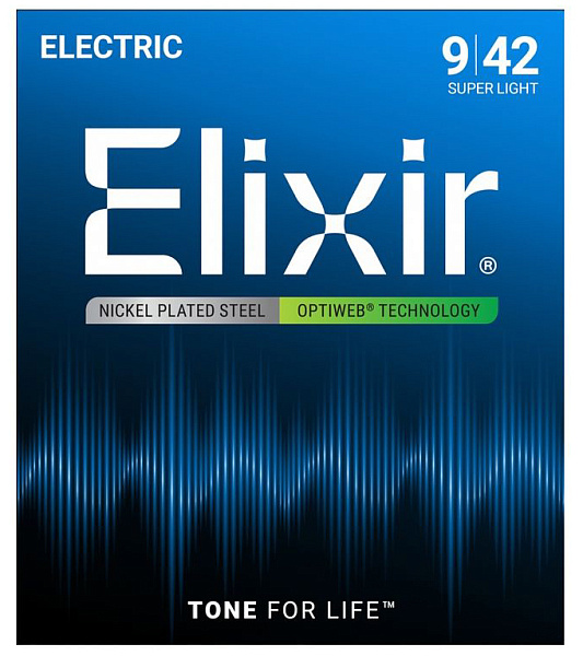 19002 Optiweb Комплект струн для электрогитары, никелированная сталь, Super light 9-42, Elixir